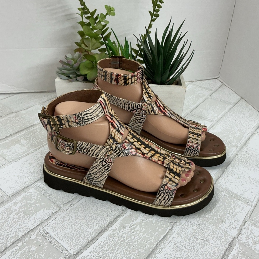 Donald J. Pliner Snake Print Sandals - Brown and Tan